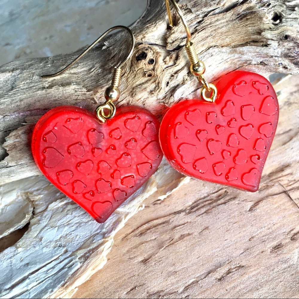 Red heart frosted earrings